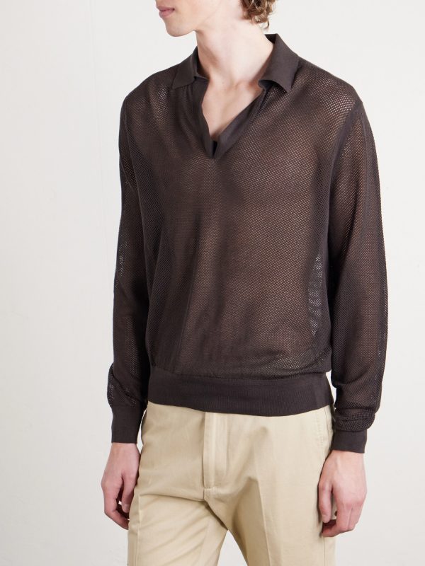 Open-Knit Sea Island Cotton and Silk-Blend Polo Shirt - FR Open-Knit Sea Island Cotton and Silk-Blend Polo Shirt - FR