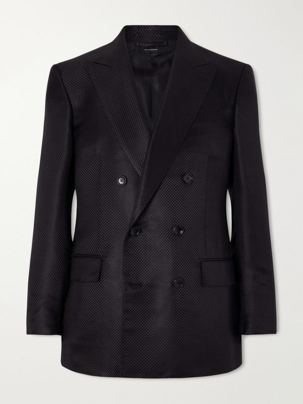 Double-Breasted Silk-Hopsack Blazer
