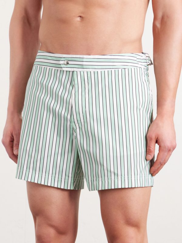 Straight-Leg Short-Length Striped Swim Shorts - FR Straight-Leg Short-Length Striped Swim Shorts - FR