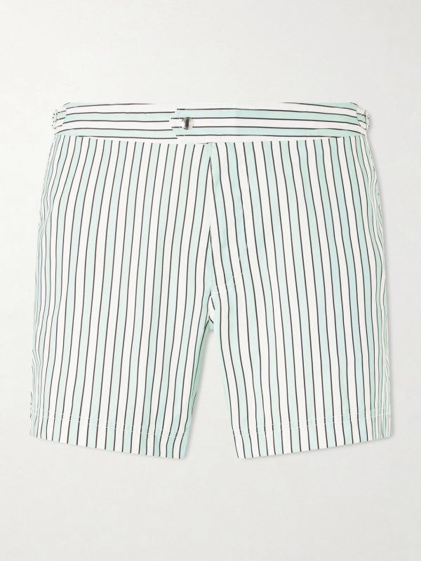 Straight-Leg Short-Length Striped Swim Shorts Straight-Leg Short-Length Striped Swim Shorts