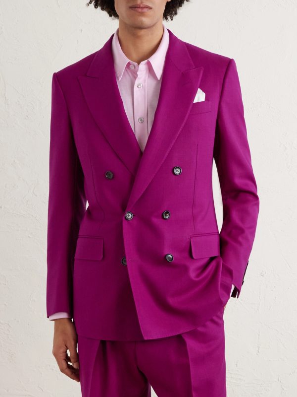 Slim-Fit Double-Breasted Wool-Twill Suit Jacket - FR Slim-Fit Double-Breasted Wool-Twill Suit Jacket - FR