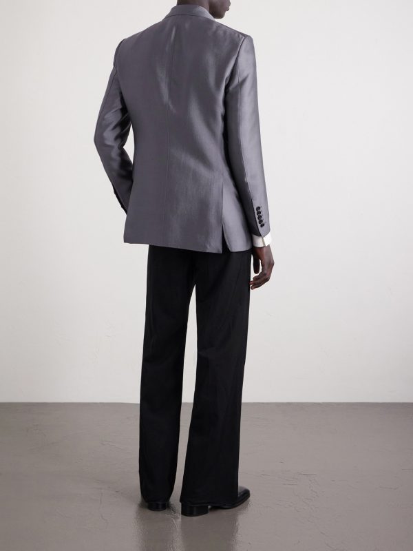 Double-Breasted Silk Blazer - BK Double-Breasted Silk Blazer - BK