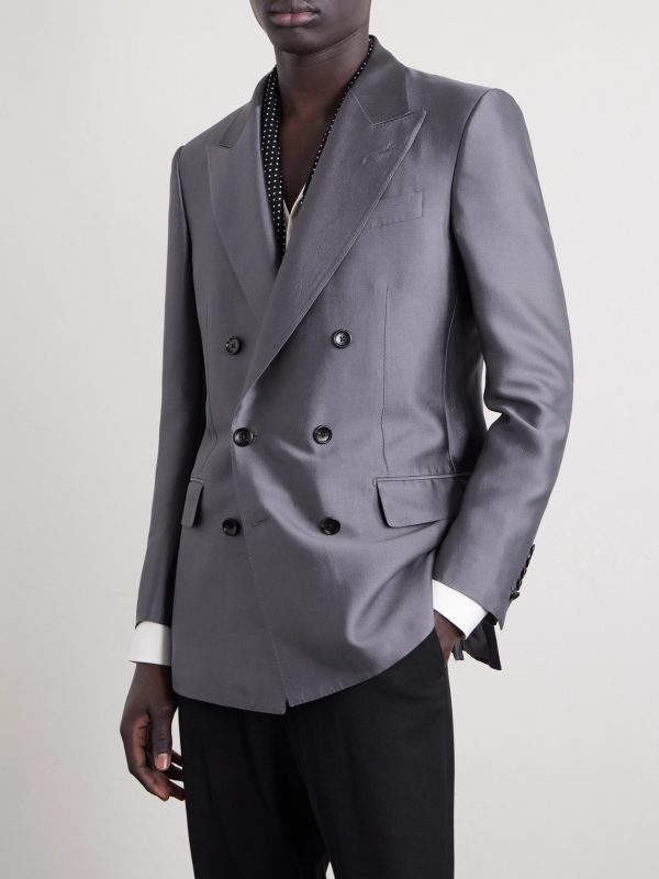Double-Breasted Silk Blazer - FR Double-Breasted Silk Blazer - FR