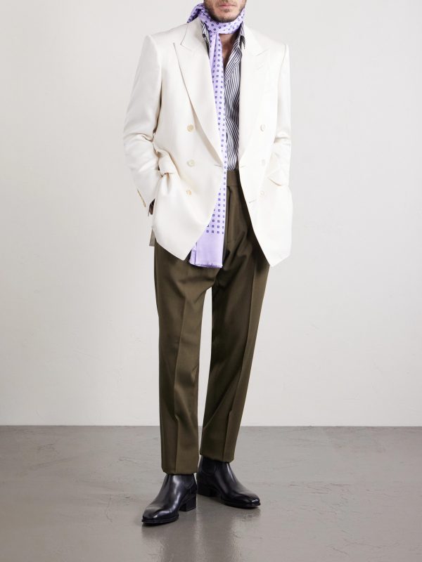 Double-Breasted Silk-Gabardine Blazer - OU Double-Breasted Silk-Gabardine Blazer - OU