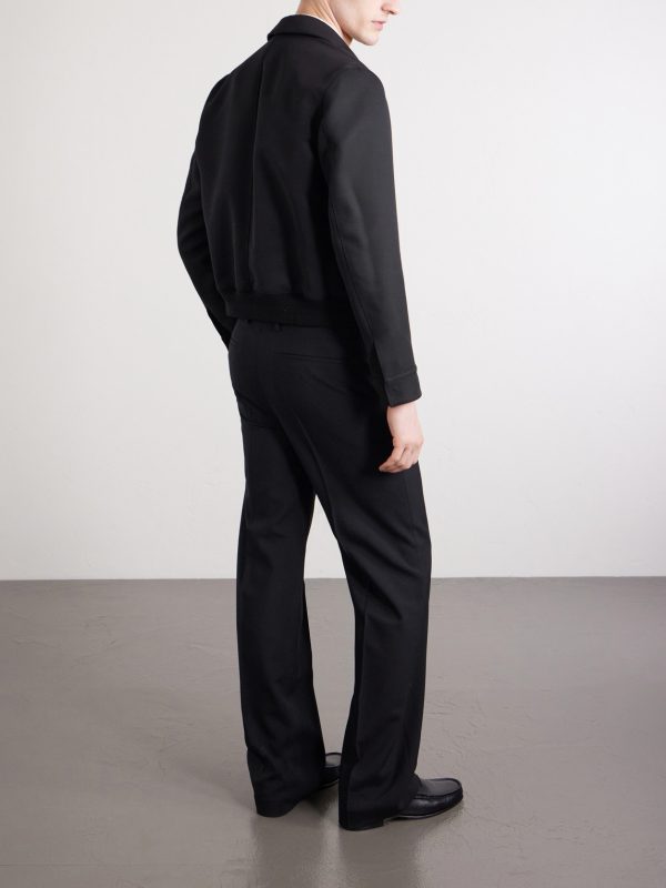 Leather-Trimmed Wool and Silk-Blend Jacket - BK Leather-Trimmed Wool and Silk-Blend Jacket - BK