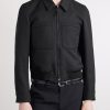 Leather-Trimmed Wool and Silk-Blend Jacket - FR Leather-Trimmed Wool and Silk-Blend Jacket - FR