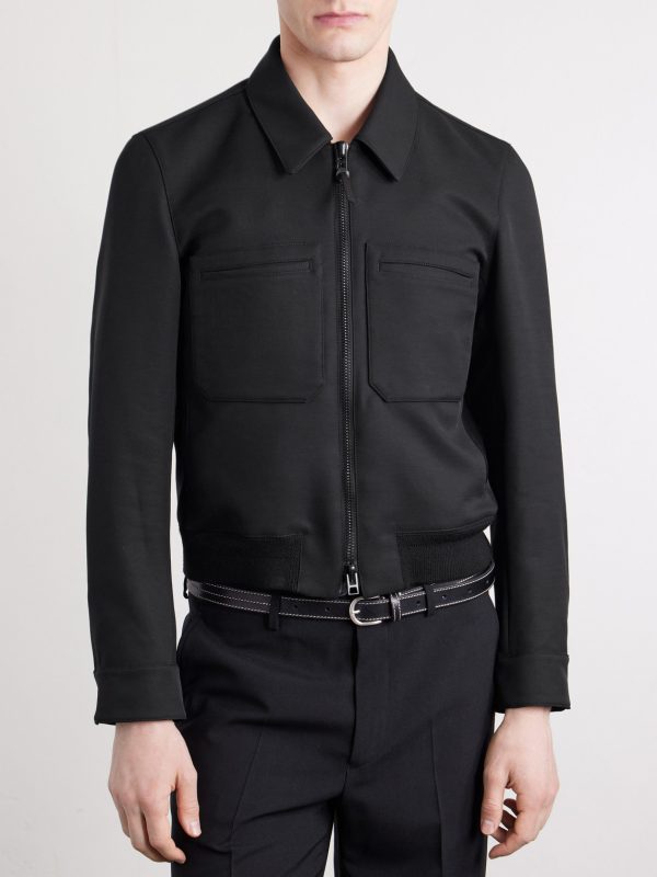 Leather-Trimmed Wool and Silk-Blend Jacket - FR Leather-Trimmed Wool and Silk-Blend Jacket - FR