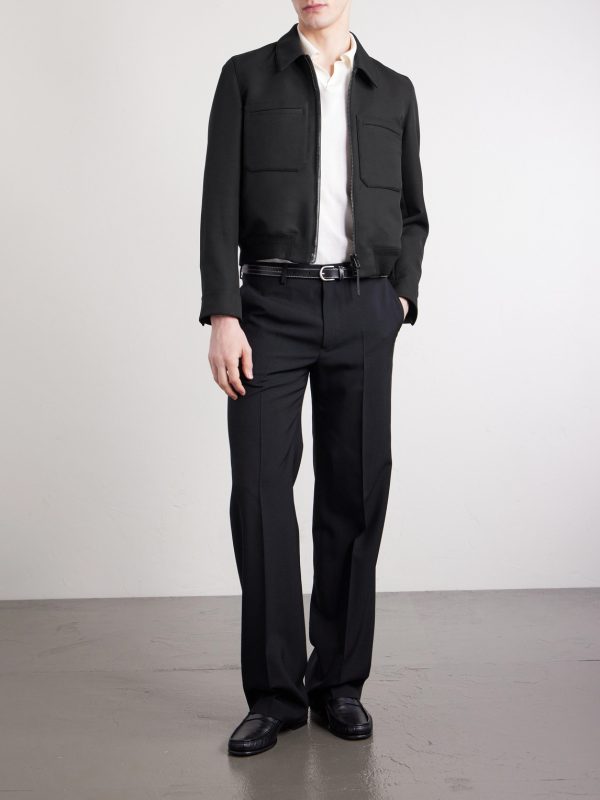 Leather-Trimmed Wool and Silk-Blend Jacket - OU Leather-Trimmed Wool and Silk-Blend Jacket - OU