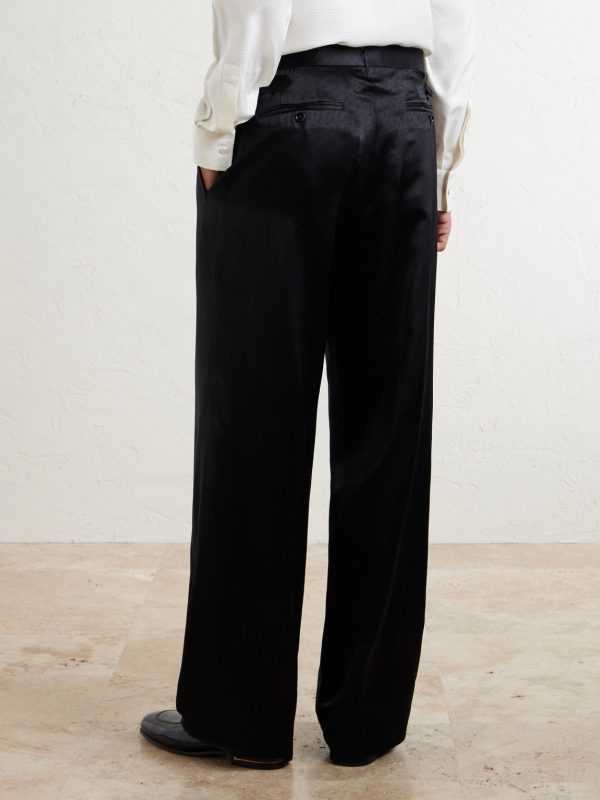 Straight-Leg Pleated Satin Trousers - BK