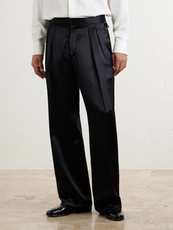 Straight-Leg Pleated Satin Trousers - FR