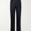 Straight-Leg Pleated Satin Trousers
