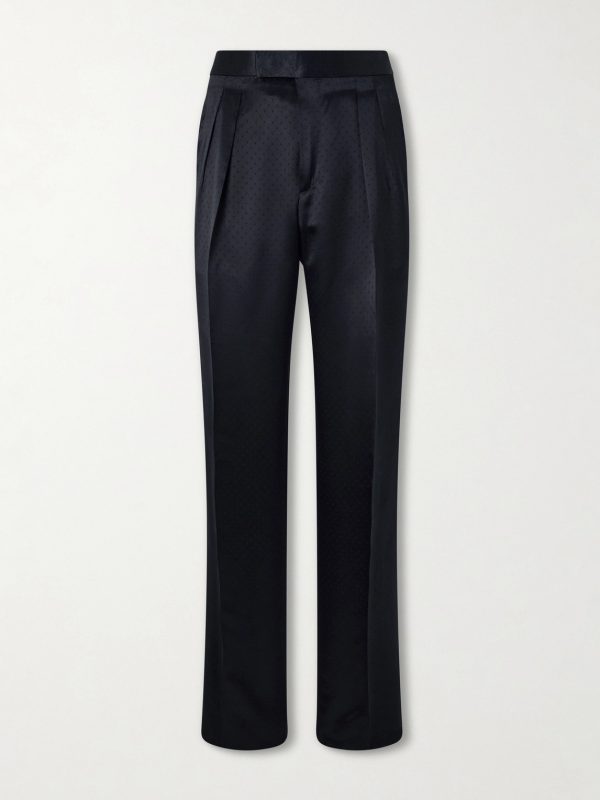 Straight-Leg Pleated Satin Trousers