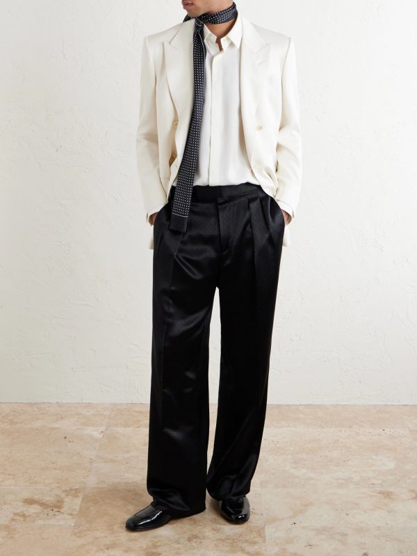 Straight-Leg Pleated Satin Trousers - OU