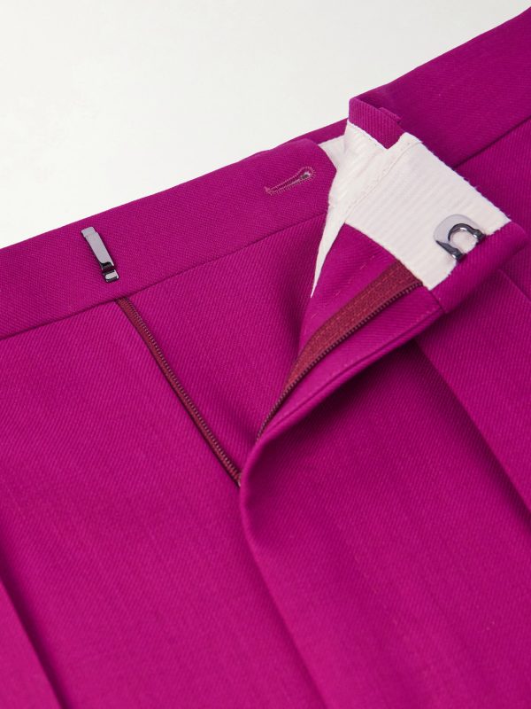Wide-Leg Wool-Twill Pleated Suit Trousers - E1
