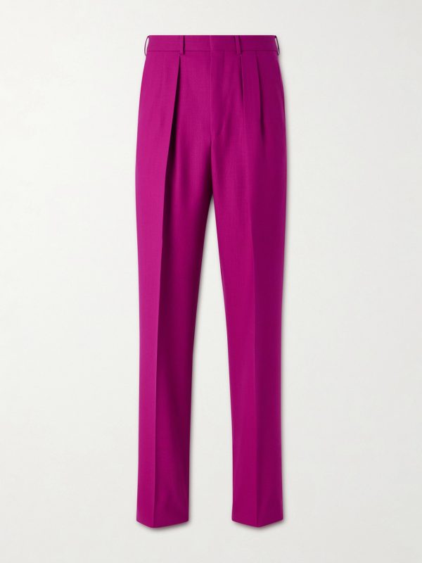 Wide-Leg Wool-Twill Pleated Suit Trousers