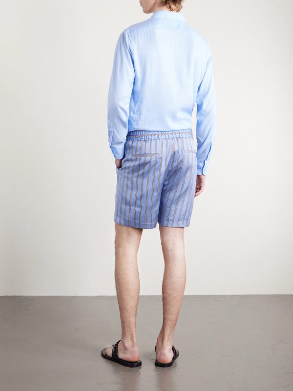 Straight-Leg Striped Silk-Twill Shorts - BK