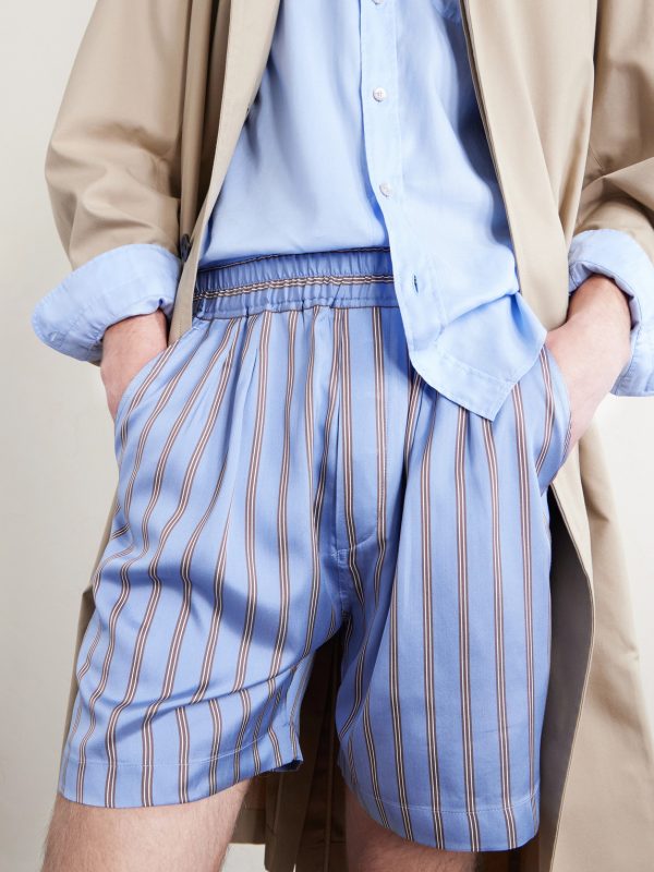 Straight-Leg Striped Silk-Twill Shorts - CU