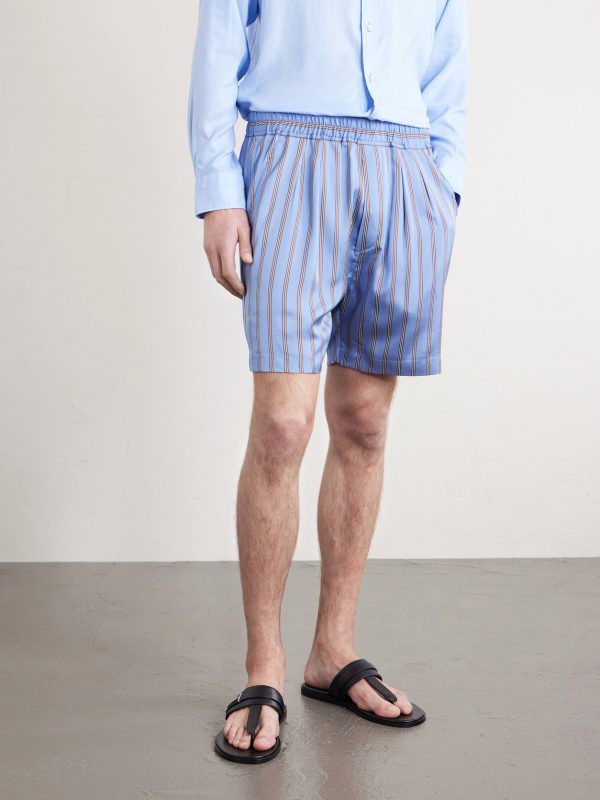 Straight-Leg Striped Silk-Twill Shorts - FR