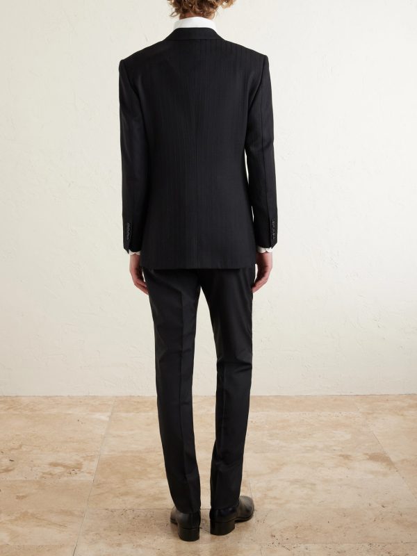 Double-Breasted Pinstriped Wool Suit Jacket - BK Double-Breasted Pinstriped Wool Suit Jacket - BK