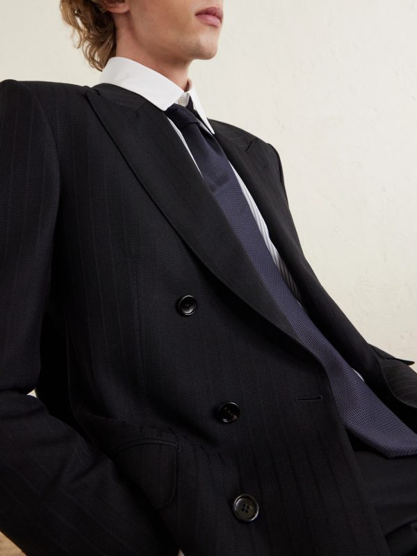Double-Breasted Pinstriped Wool Suit Jacket - E1 Double-Breasted Pinstriped Wool Suit Jacket - E1