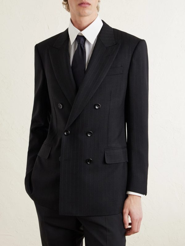 Double-Breasted Pinstriped Wool Suit Jacket - FR Double-Breasted Pinstriped Wool Suit Jacket - FR