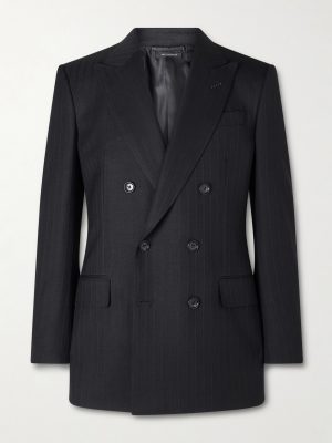 Double-Breasted Pinstriped Wool Suit Jacket Double-Breasted Pinstriped Wool Suit Jacket
