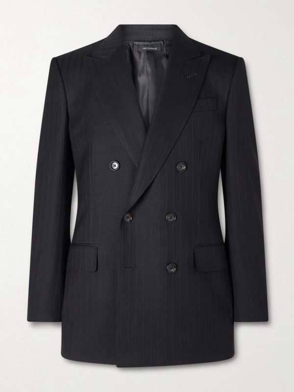 Double-Breasted Pinstriped Wool Suit Jacket Double-Breasted Pinstriped Wool Suit Jacket