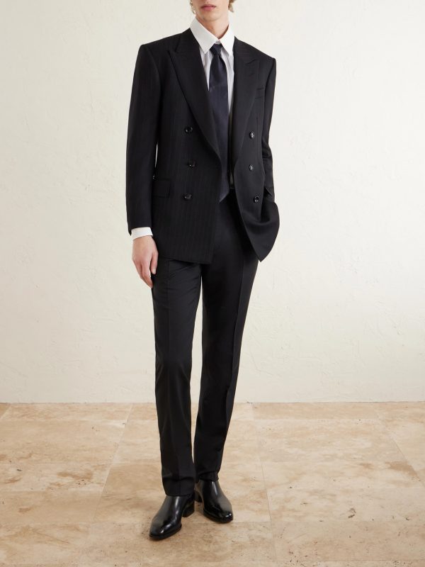 Double-Breasted Pinstriped Wool Suit Jacket - OU Double-Breasted Pinstriped Wool Suit Jacket - OU