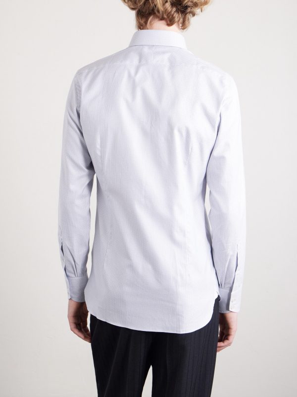 Slim-Fit Cutaway-Collar Houndstooth Cotton Shirt - BK