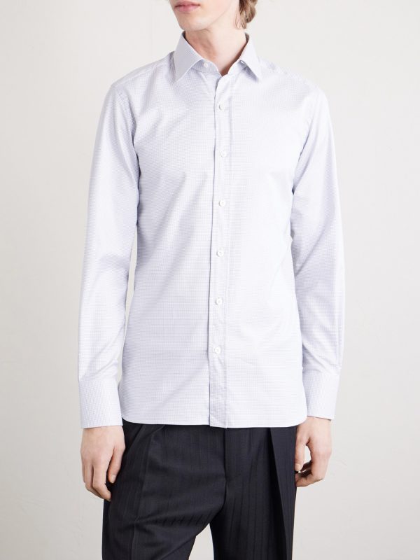 Slim-Fit Cutaway-Collar Houndstooth Cotton Shirt - CU