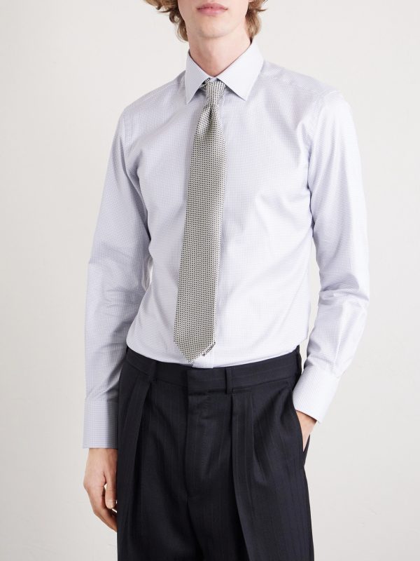 Slim-Fit Cutaway-Collar Houndstooth Cotton Shirt - FR