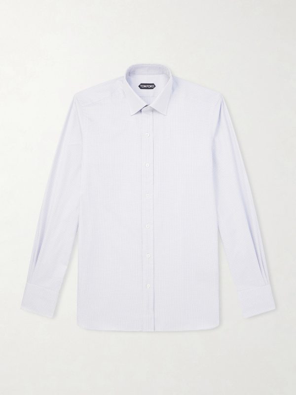 Slim-Fit Cutaway-Collar Houndstooth Cotton Shirt