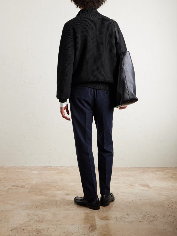 Ribbed Merino Wool Half-Zip Sweater - BK Ribbed Merino Wool Half-Zip Sweater - BK