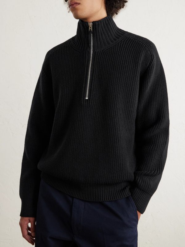Ribbed Merino Wool Half-Zip Sweater - FR Ribbed Merino Wool Half-Zip Sweater - FR