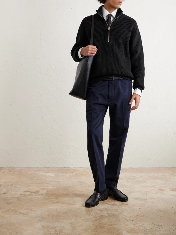 Ribbed Merino Wool Half-Zip Sweater - OU Ribbed Merino Wool Half-Zip Sweater - OU