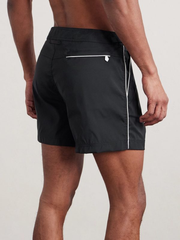 Straight-Leg Mid-Length Piped Swim Shorts - BK Straight-Leg Mid-Length Piped Swim Shorts - BK