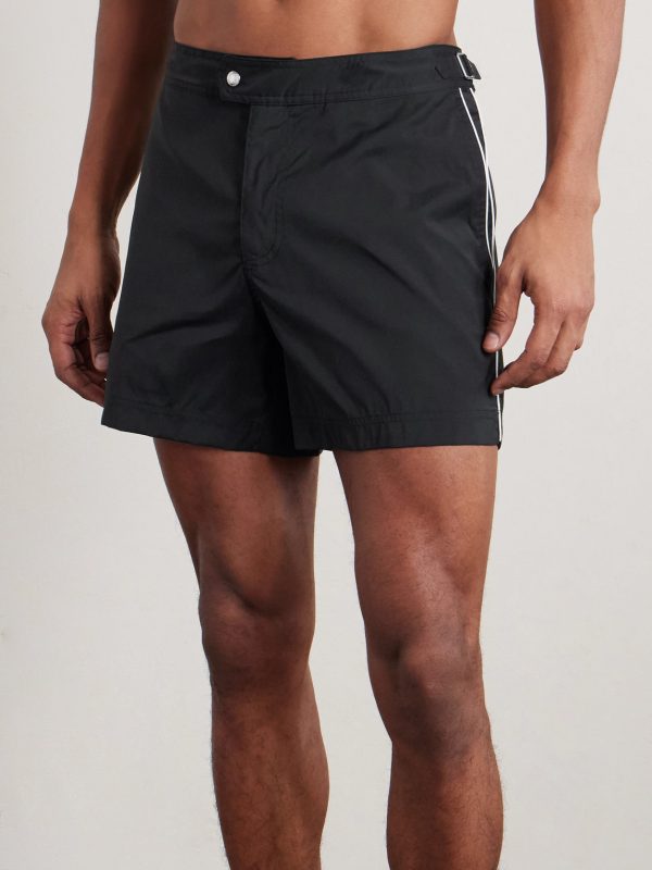 Straight-Leg Mid-Length Piped Swim Shorts - FR Straight-Leg Mid-Length Piped Swim Shorts - FR