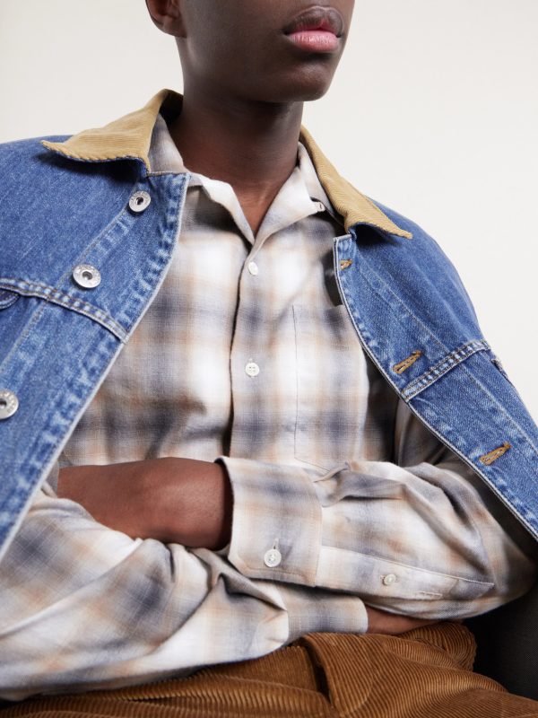 Convertible-Collar Checked Cotton-Flannel Shirt - CU