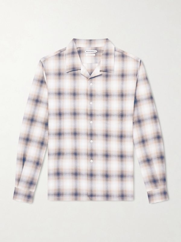 Convertible-Collar Checked Cotton-Flannel Shirt