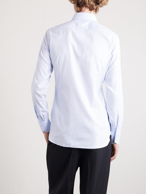 Slim-Fit Cutaway-Collar Houndstooth Cotton Shirt - BK