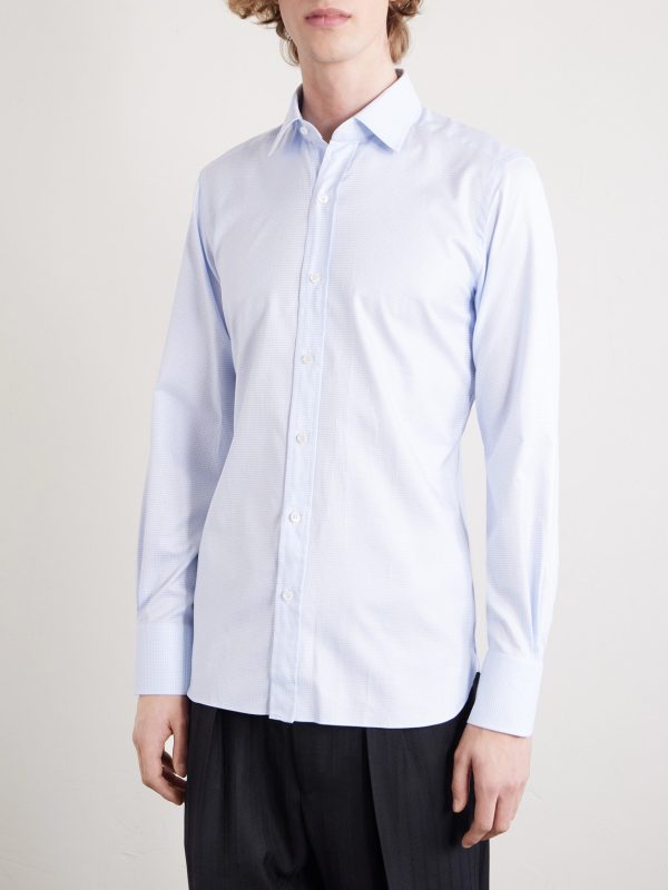 Slim-Fit Cutaway-Collar Houndstooth Cotton Shirt - CU