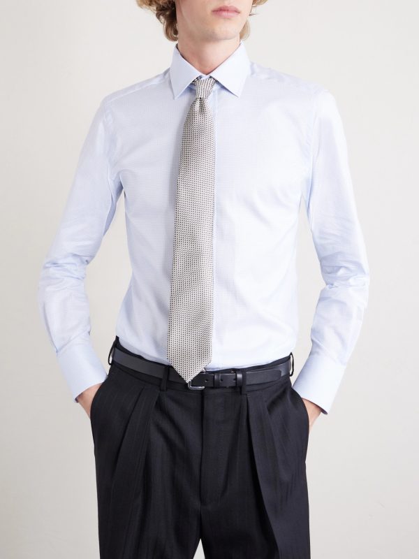 Slim-Fit Cutaway-Collar Houndstooth Cotton Shirt - FR