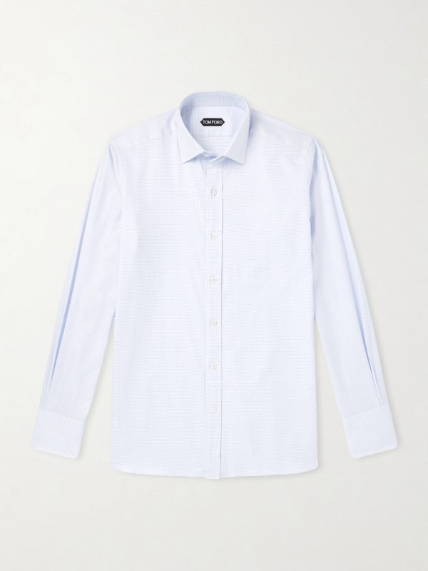 Slim-Fit Cutaway-Collar Houndstooth Cotton Shirt