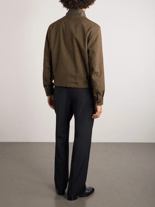 Leather-Trimmed Virgin Wool, Cashmere and Silk-Blend Canvas Jacket - BK Leather-Trimmed Virgin Wool, Cashmere and Silk-Blend Canvas Jacket - BK