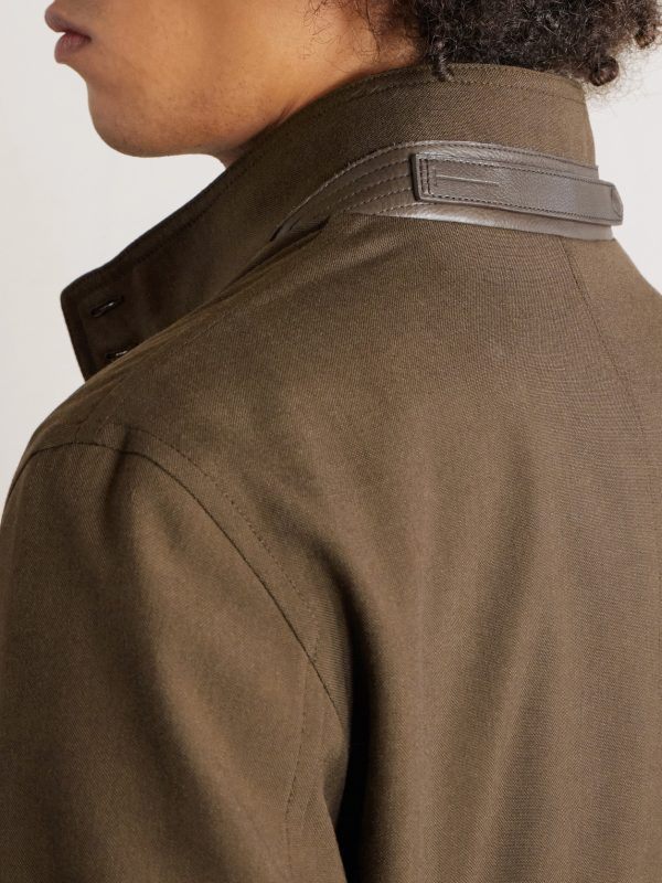 Leather-Trimmed Virgin Wool, Cashmere and Silk-Blend Canvas Jacket - CU Leather-Trimmed Virgin Wool, Cashmere and Silk-Blend Canvas Jacket - CU