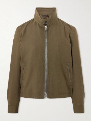 Leather-Trimmed Virgin Wool, Cashmere and Silk-Blend Canvas Jacket Leather-Trimmed Virgin Wool, Cashmere and Silk-Blend Canvas Jacket