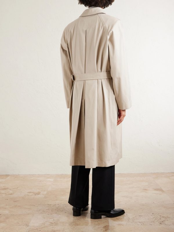Belted Leather-Trimmed Cotton and Silk-Blend Gabardine Trench Coat - BK Belted Leather-Trimmed Cotton and Silk-Blend Gabardine Trench Coat - BK