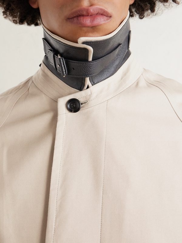 Belted Leather-Trimmed Cotton and Silk-Blend Gabardine Trench Coat - E1 Belted Leather-Trimmed Cotton and Silk-Blend Gabardine Trench Coat - E1