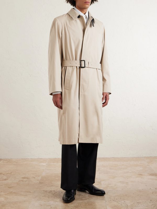 Belted Leather-Trimmed Cotton and Silk-Blend Gabardine Trench Coat - FR Belted Leather-Trimmed Cotton and Silk-Blend Gabardine Trench Coat - FR