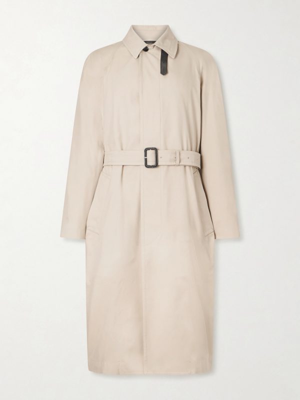 Belted Leather-Trimmed Cotton and Silk-Blend Gabardine Trench Coat Belted Leather-Trimmed Cotton and Silk-Blend Gabardine Trench Coat